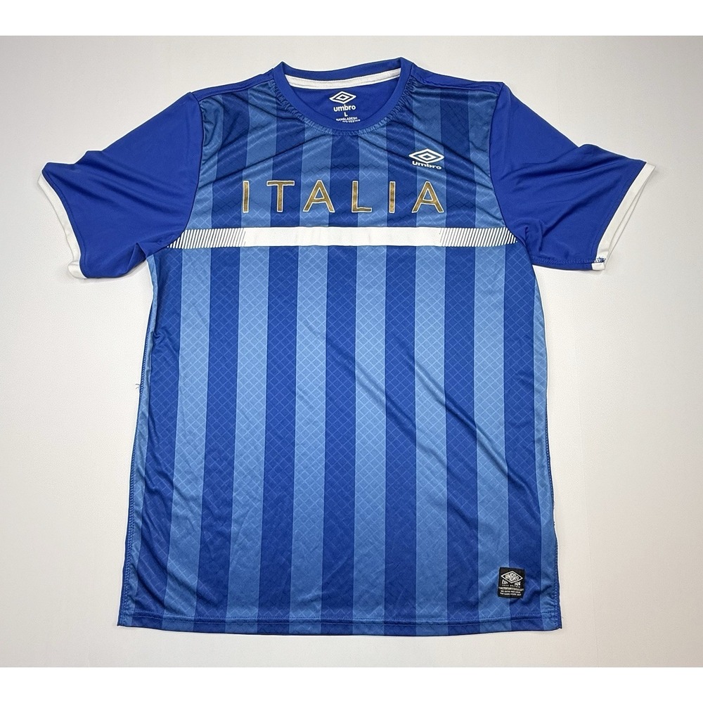 Umbro Italia Soccer Jersey T-Shirt Men's Large Crew Neck Striped Blue